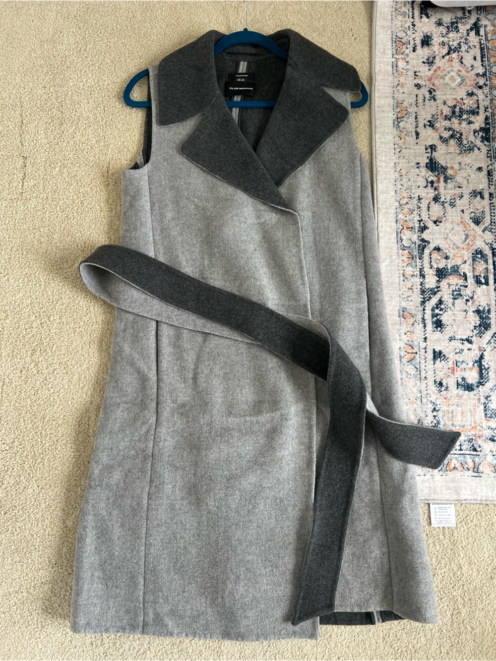 NWOT Club Monaco Two-Tone Gray Long Vest / Sleeveless Coat with Belt